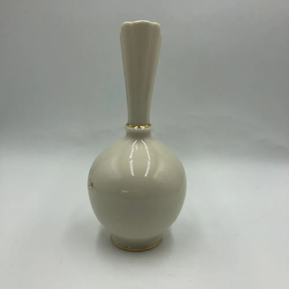 Vintage Lenox Porcelain Bud Vase Tabletop Decor Gold Tone Trim Floral De…